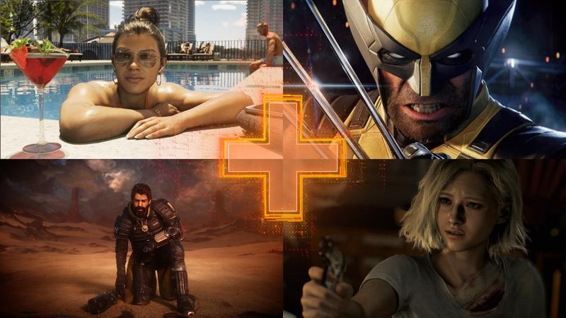 Upcoming PS5 games for 2026 showing Lucia from GTA 6, Wolverine from Marvel's Wolverine, Arjun from Saros, and Grace from Resident Evil Requiem