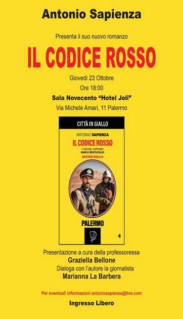 All’Hotel “Joli” di Palermo la presentazione del romanzo “Il Codice rosso” di Antonio Sapienza