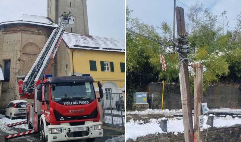Sassello: vigili del fuoco intervengono su palo e grondaia pericolanti