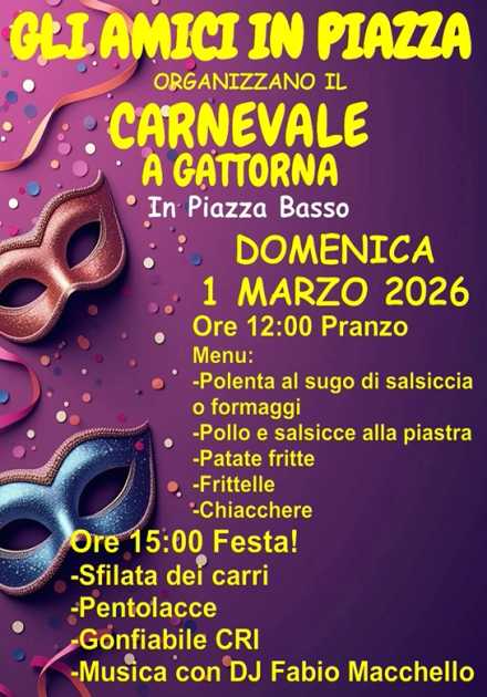 Carnevale a Gattorna: Festa in Piazza Basso il 1° marzo 2026