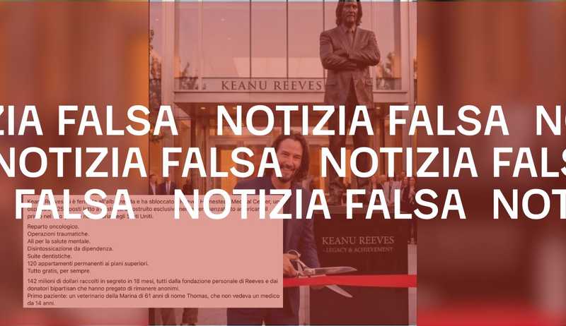 Presunta notizia Keanu Reeves su Facebook